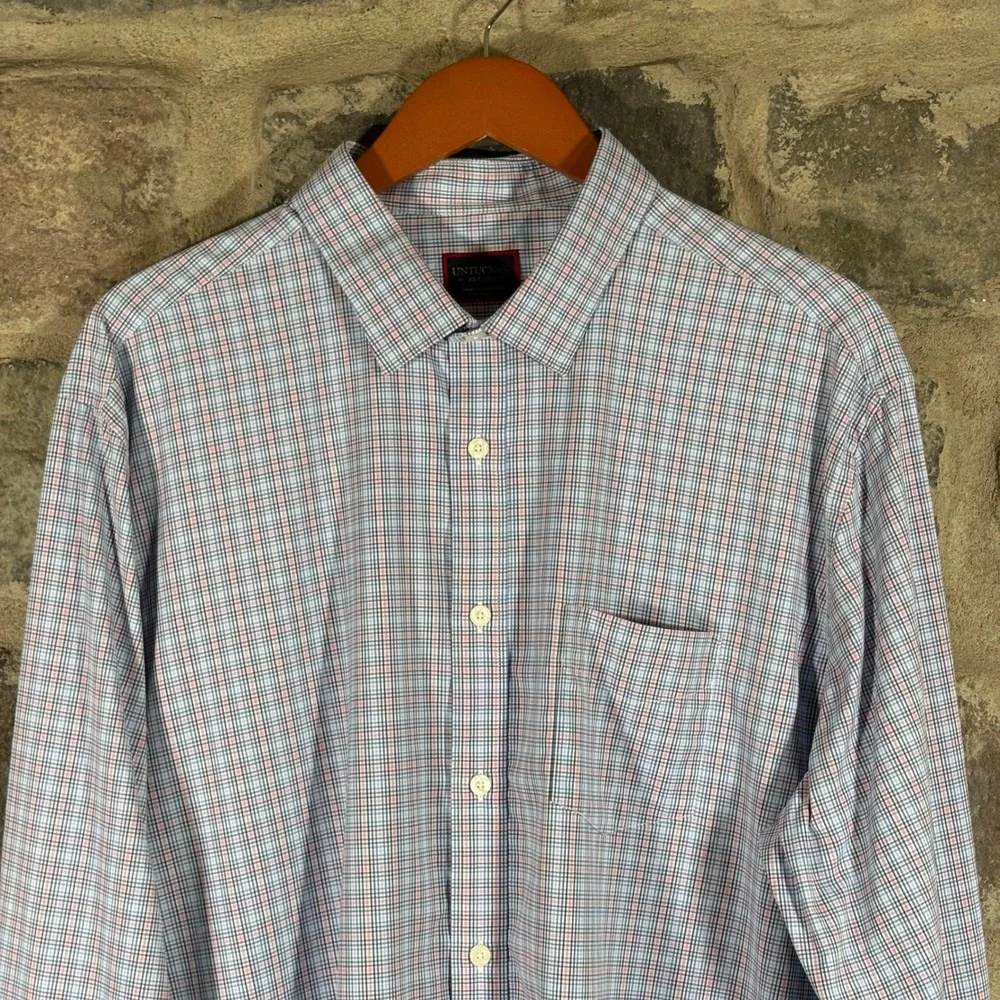 UNTUCKit XXL Plaid Shirt Mens Buehler 33987 Regular Fit‎ Blue Pink Long Sleeve